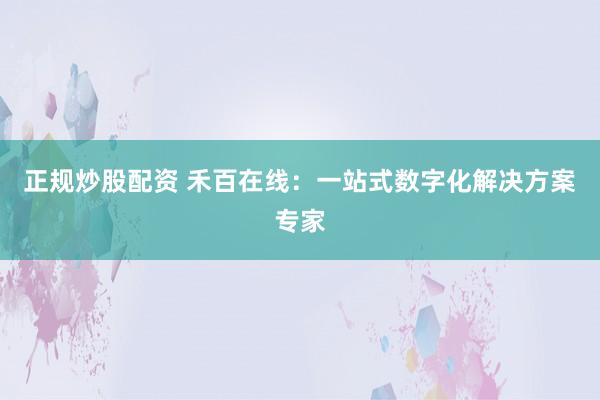正规炒股配资 禾百在线：一站式数字化解决方案专家