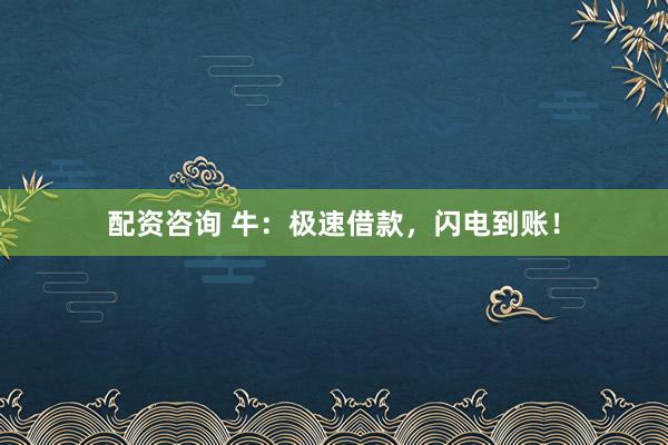 配资咨询 牛：极速借款，闪电到账！