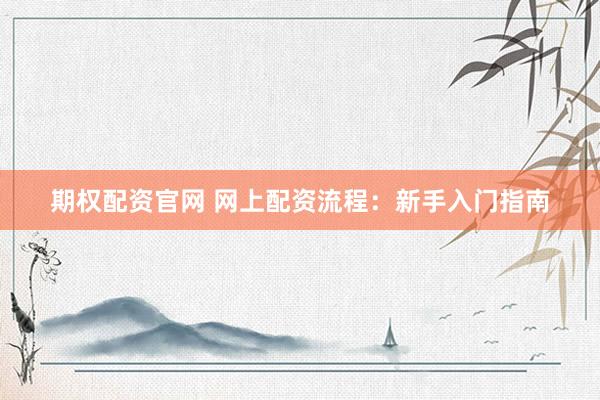 期权配资官网 网上配资流程：新手入门指南