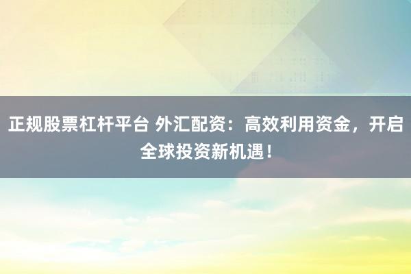 正规股票杠杆平台 外汇配资：高效利用资金，开启全球投资新机遇！