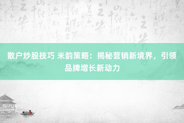 散户炒股技巧 米韵策略：揭秘营销新境界，引领品牌增长新动力