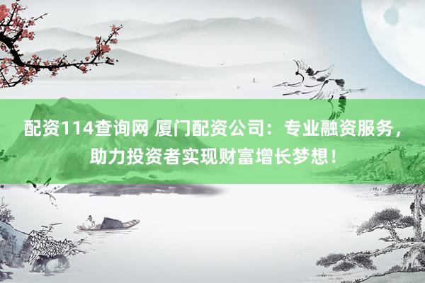 配资114查询网 厦门配资公司：专业融资服务，助力投资者实现财富增长梦想！