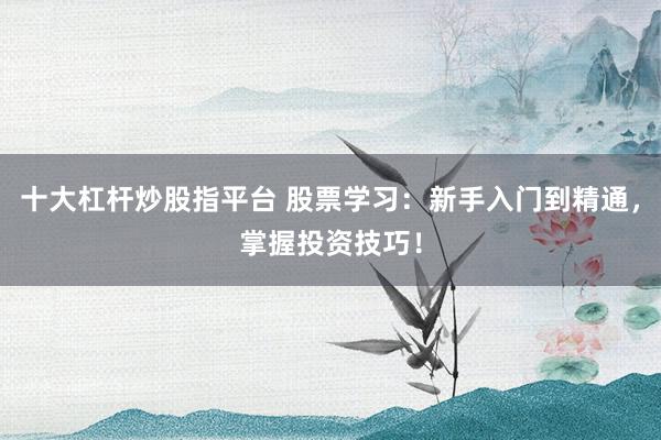 十大杠杆炒股指平台 股票学习：新手入门到精通，掌握投资技巧！