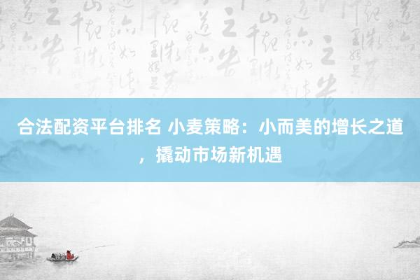 合法配资平台排名 小麦策略：小而美的增长之道，撬动市场新机遇