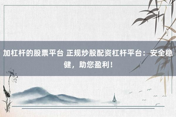 加杠杆的股票平台 正规炒股配资杠杆平台：安全稳健，助您盈利！