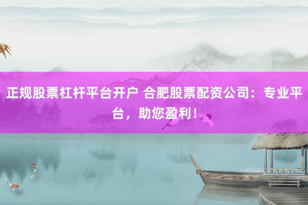 正规股票杠杆平台开户 合肥股票配资公司：专业平台，助您盈利！