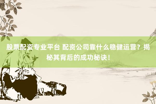 股票配资专业平台 配资公司靠什么稳健运营？揭秘其背后的成功秘诀！