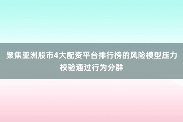 聚焦亚洲股市4大配资平台排行榜的风险模型压力校验通过行为分群